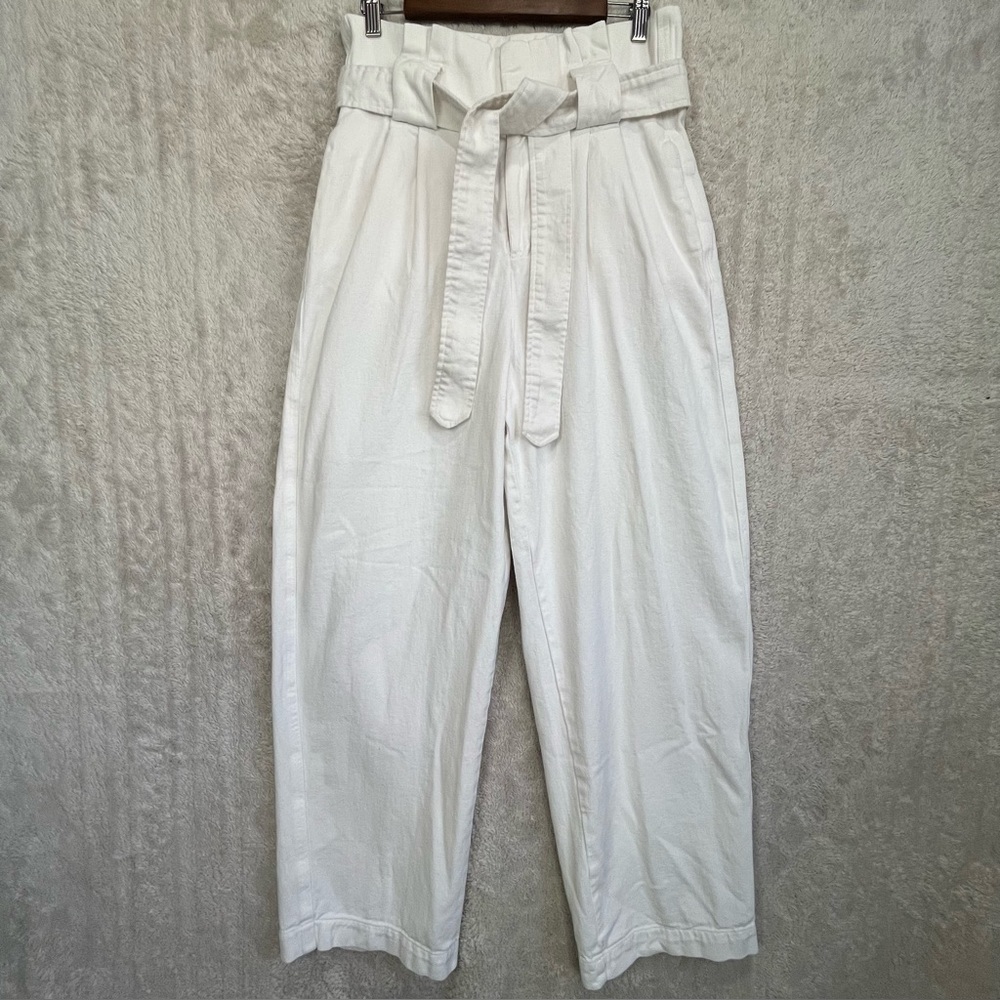SEA New York Barrel Leg Ivory High Waisted Belted Pants Sz 8 Cotton Twill